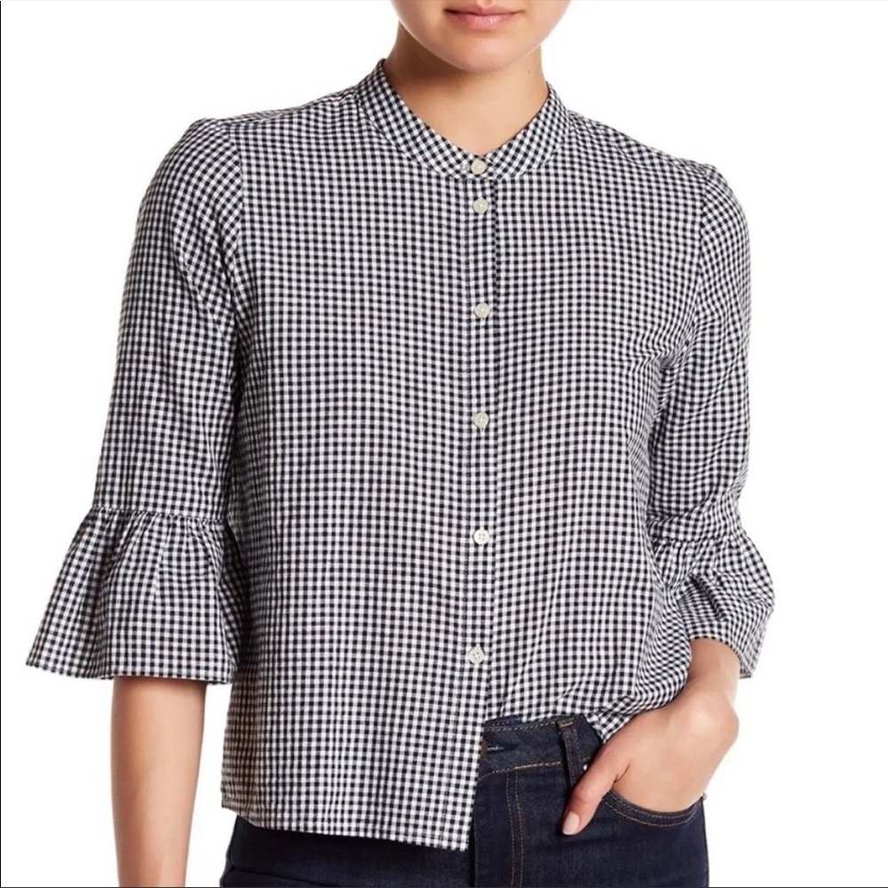 Madewell Black and White Gingham Print Top Size M